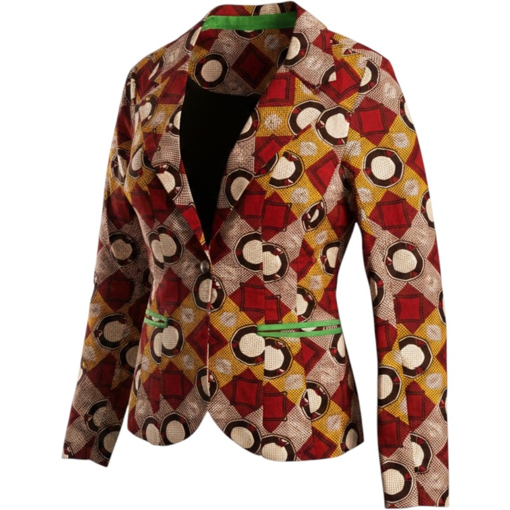Blazer Women Medium Multicolor African Wax Print Geometric Ankara Boho Jacket
